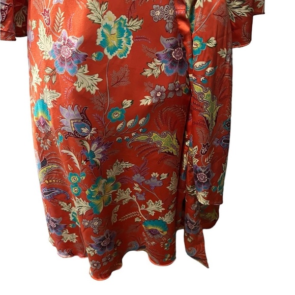 Y Apparel Kimono Style Floral Knee Length Dress Deep Pink Coral Flare Sleeve M - Picture 5 of 12